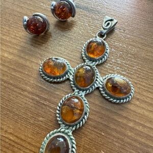 Large Sterling Silver And Baltic Amber set
